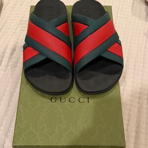 Gucci Red and Green Crisscross Slides